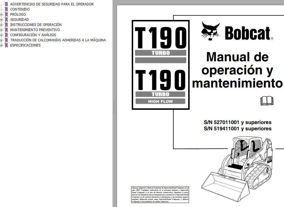 Bobcat Excavator T190 Operation Maintenance Manual ES