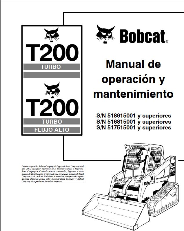 Bobcat Excavator T200 Operation Maintenance Manual 6901356 ES