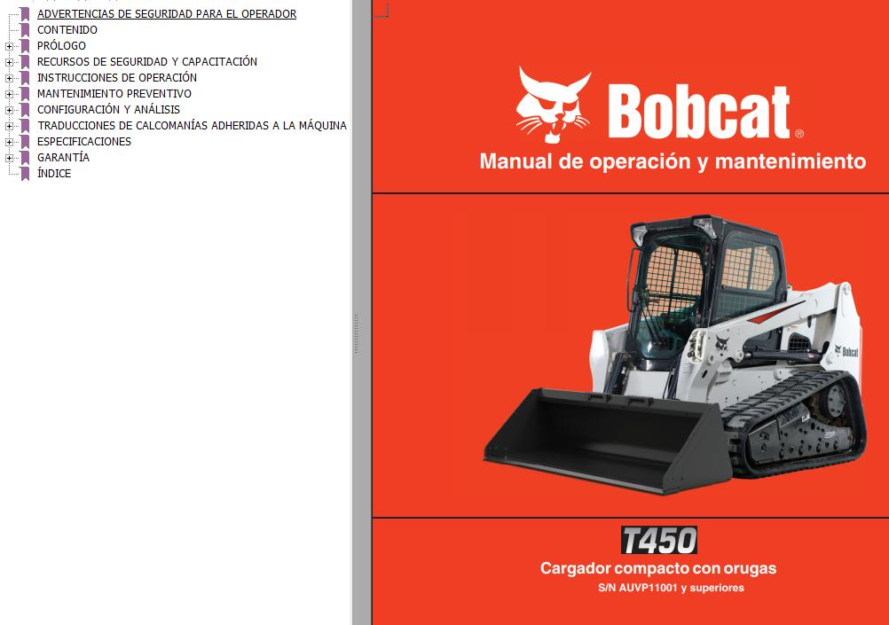 Bobcat Excavator T450 Operation Maintenance Manual 6990393 ES
