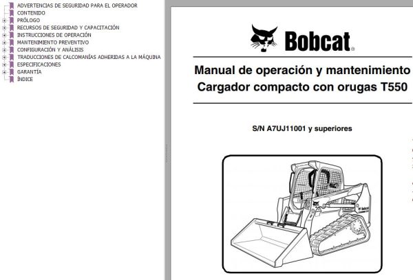 Bobcat Excavator T550 Operation Maintenance Manual ES