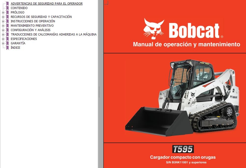 Bobcat Excavator T595 Operation Maintenance Manual 7274928 ES
