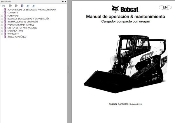 Bobcat Excavator T64 Operation Maintenance Manual 7353164 ES