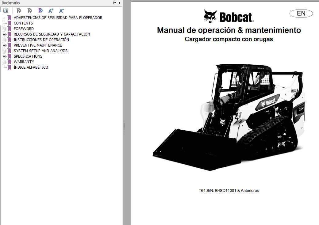 Bobcat Excavator T64 Operation Maintenance Manual 7353164 ES