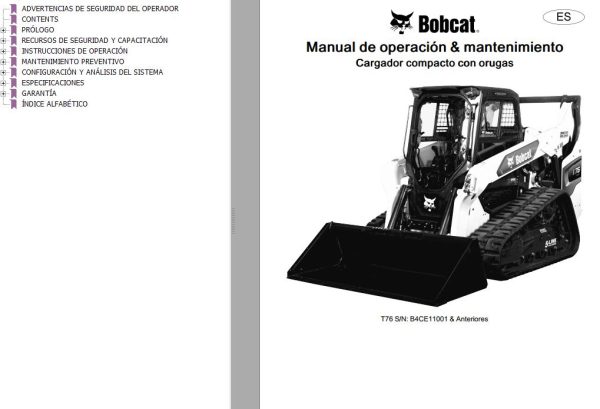 Bobcat Excavator T76 Operation Maintenance Manual 7323983 ES