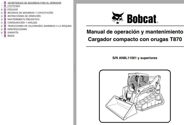 Bobcat Excavator T870 Operation Maintenance Manual ES