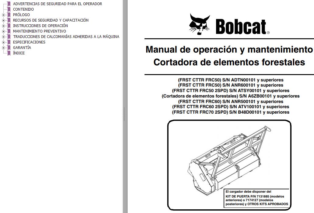 Bobcat Forestry Cutter FRST CTTR FRC50 to 2SPD Operation Maintenance Manual 6904961 ES