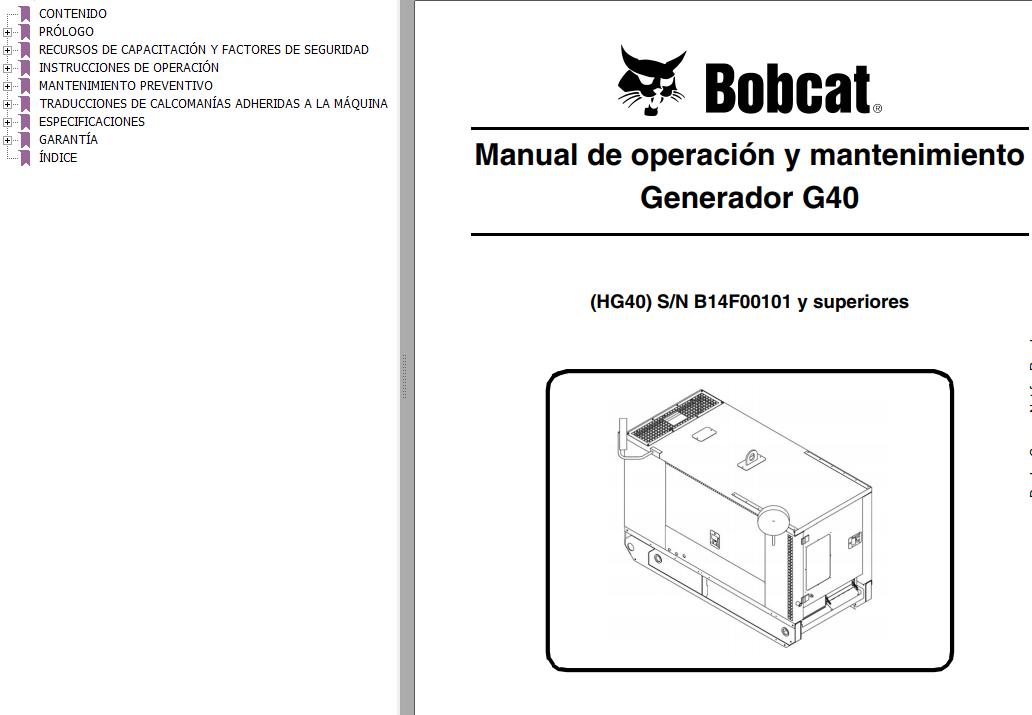 Bobcat Generator HG40 Operation Maintenance Manual 6990633 ES