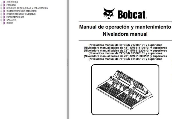 Bobcat Grader 48 72 78 Operation Maintenance Manual 6901095 ES