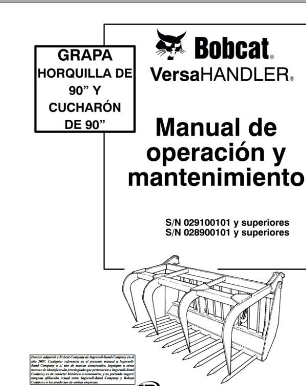 Bobcat Grapple 90 Operation Maintenance Manual 6901383 ES