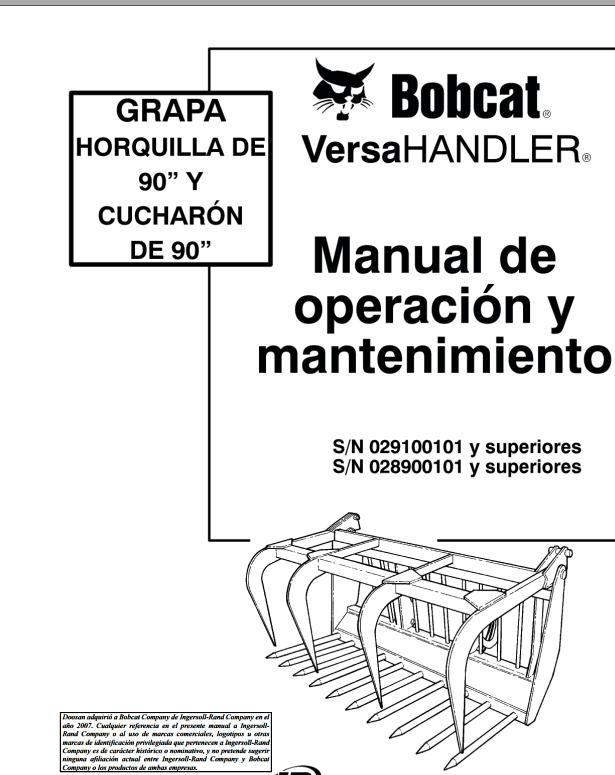 Bobcat Grapple 90 Operation Maintenance Manual 6901383 ES