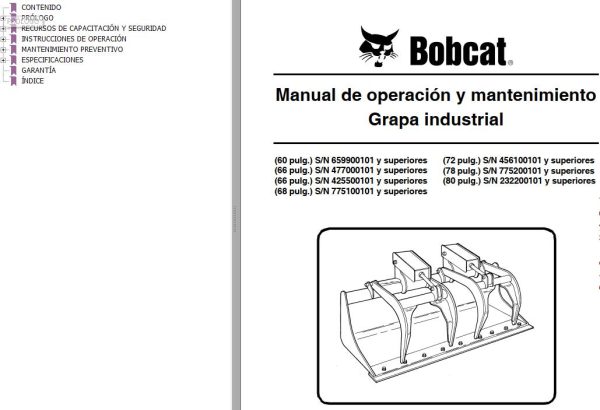 Bobcat Grapple Industrial 60 66 68 72 78 80 Operation Maintenance Manual 6900864 ES