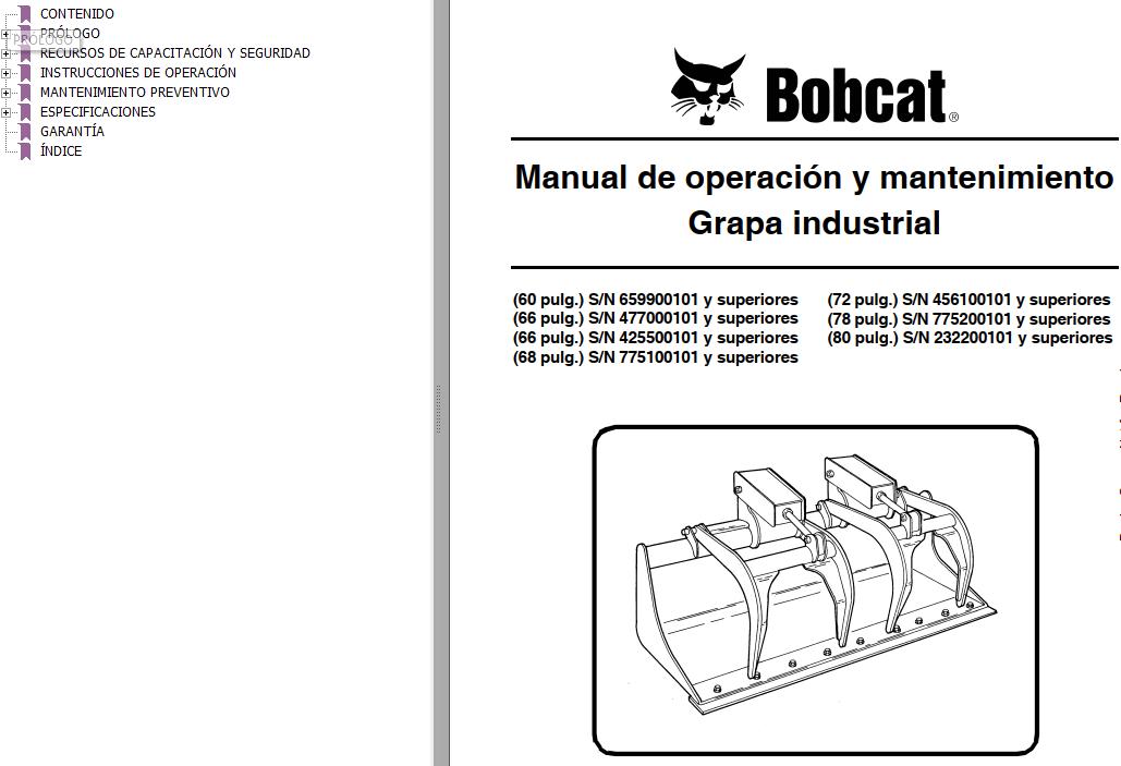 Bobcat Grapple Industrial 60 66 68 72 78 80 Operation Maintenance Manual 6900864 ES