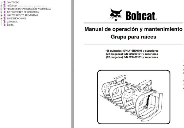 Bobcat Grapple Root 66 72 82 Operation Maintenance Manual 6903287 ES