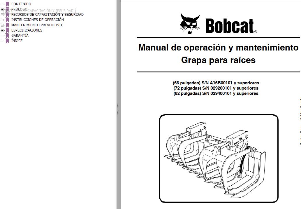 Bobcat Grapple Root 66 72 82 Operation Maintenance Manual 6903287 ES