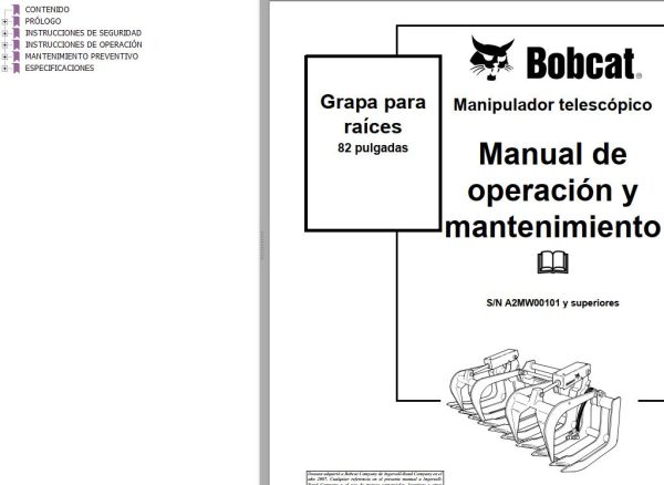 Bobcat Grapple Root 82 Operation Maintenance Manual 6904854 ES