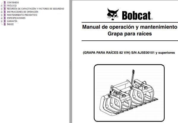 Bobcat Grapple Root 82V H Operation Maintenance Manual 6989430 ES