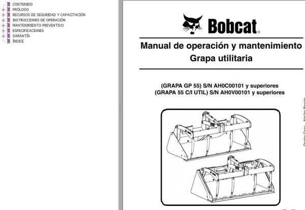 Bobcat Grapple Utility GB55 55C I UTIL Lperation Maintenance Manual 6987411 ES