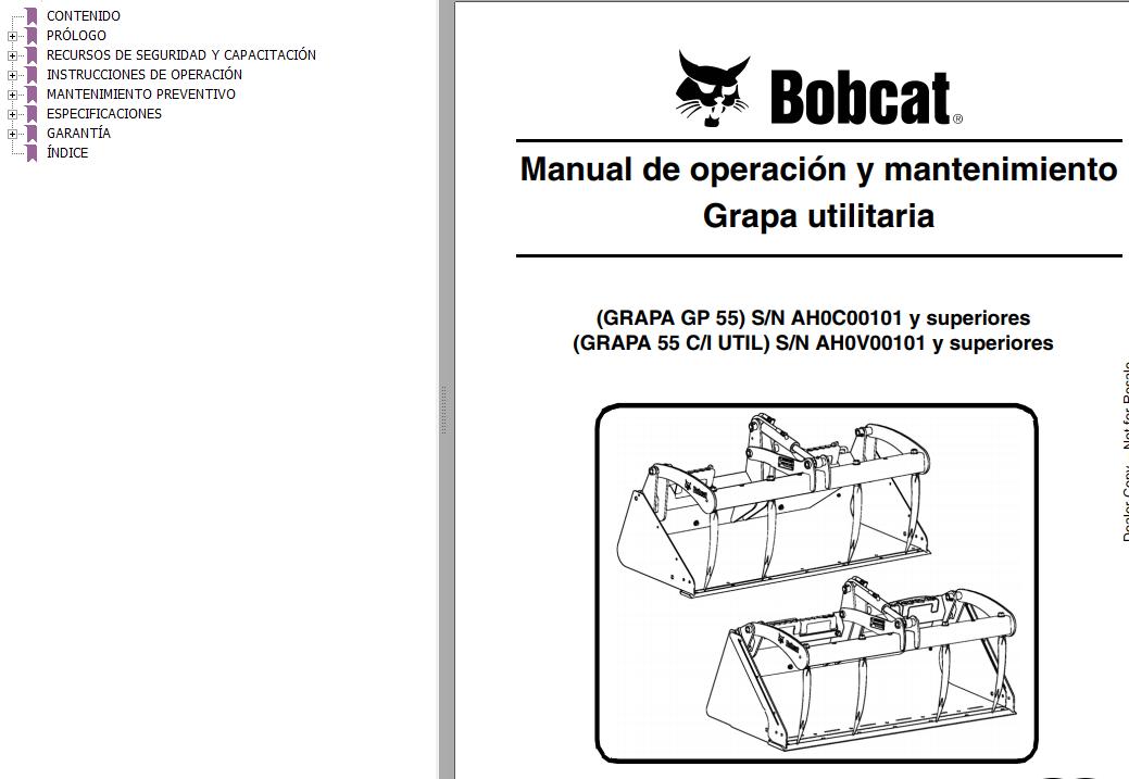 Bobcat Grapple Utility GB55 55C I UTIL Lperation Maintenance Manual 6987411 ES