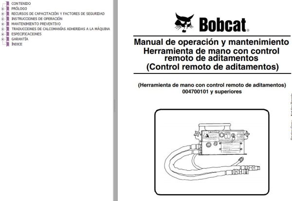 Bobcat Hand Tool Rac Operation Maintenance Manual 6901404 ES