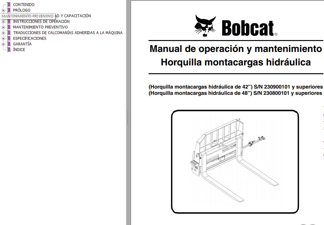 Bobcat Hydraulic Forklift Operation Maintenance Manual 6900867 ES