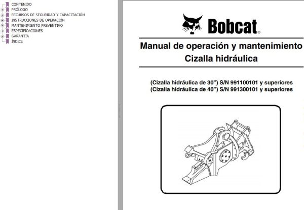 Bobcat Hydraulic Shear 30 40 Operation Maintenance Manual 6901072 ES