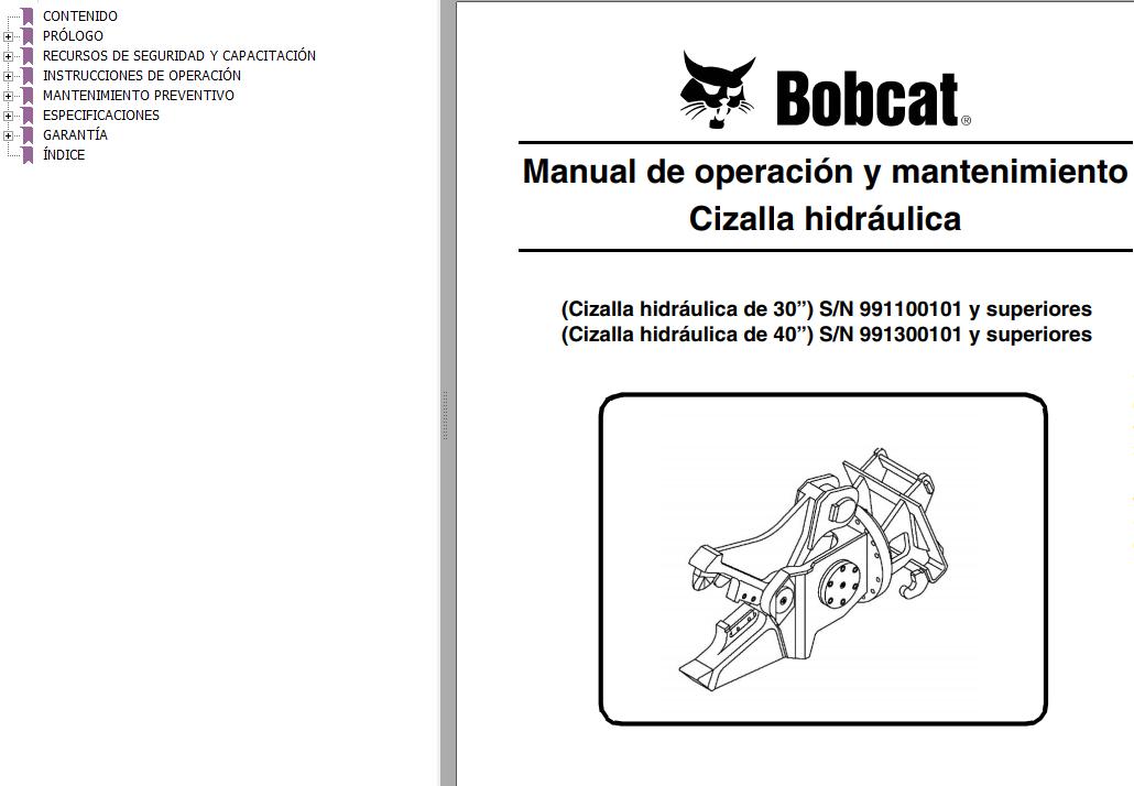 Bobcat Hydraulic Shear 30 40 Operation Maintenance Manual 6901072 ES