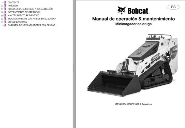 Bobcat Loader Mini Track MT100 Operation Maintenance Manual 7408141 ES