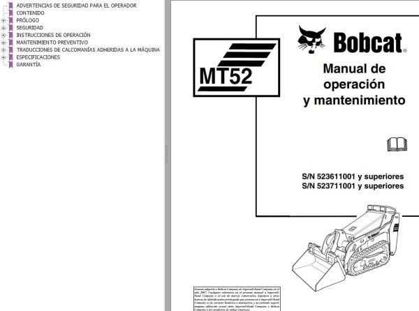 Bobcat Loader Mini Track MT52 Operation Maintenance Manual ES
