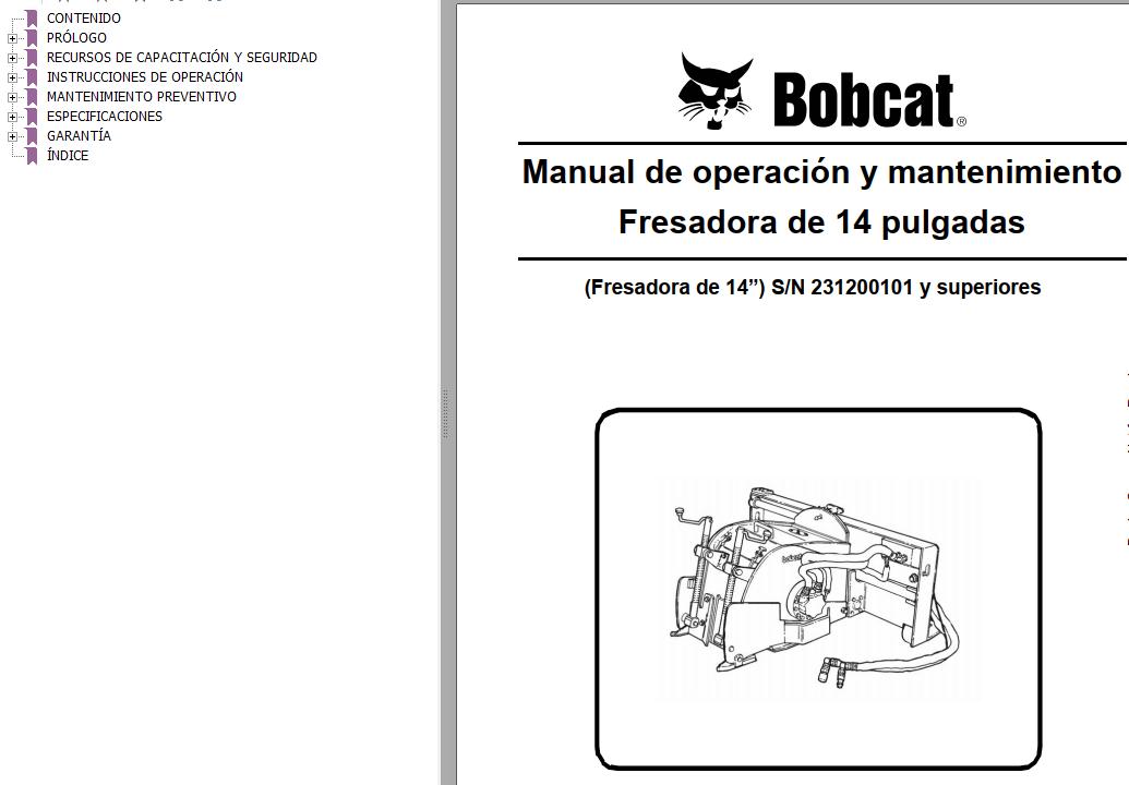 Bobcat Milling Machine 14 Operation Maintenance Manual 6901034 ES