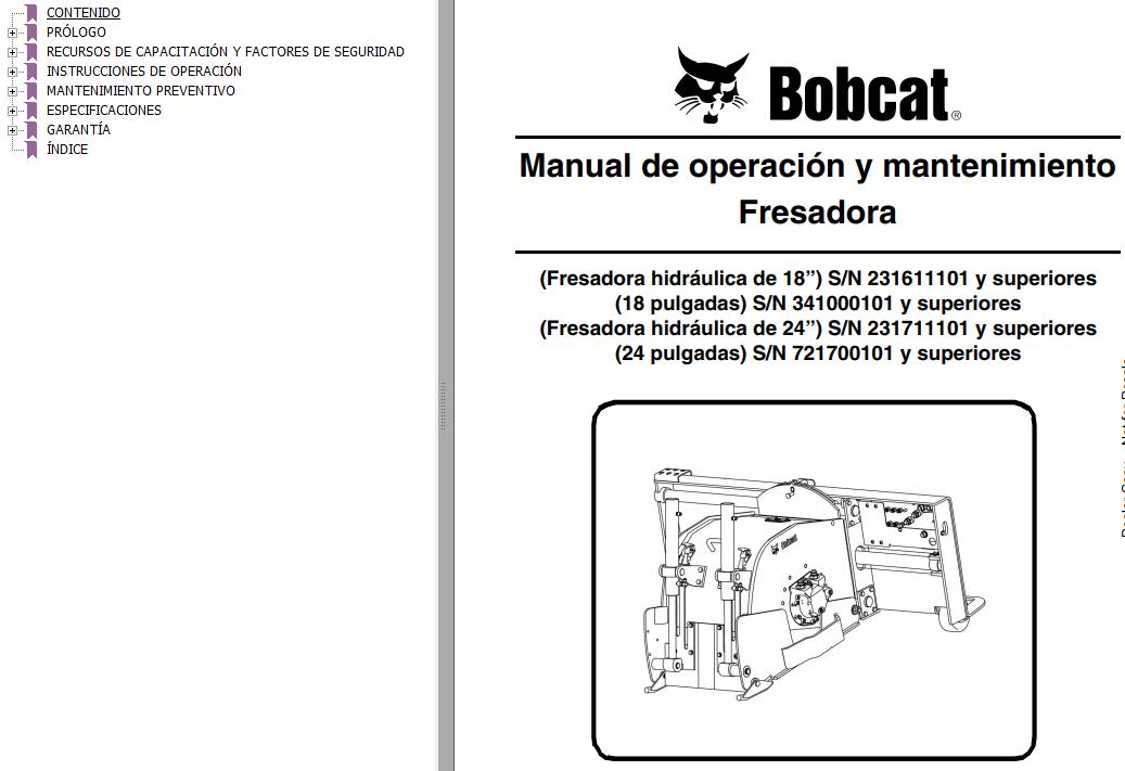 Bobcat Milling Machine 18 24 Operation Maintenance Manual 6900636 ES