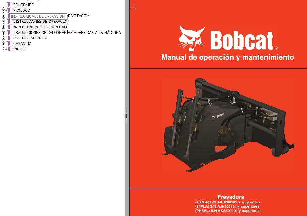 Bobcat Milling Machine 18PLA 24PLA PNSFL Operation Maintenance Manual 6989704 ES