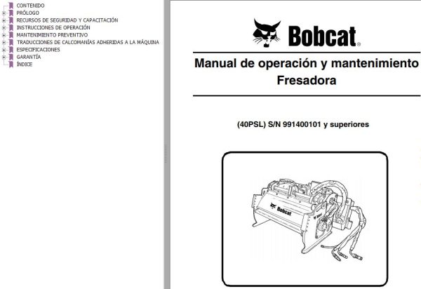 Bobcat Milling Machine 40PSL Operation Maintenance Manual 6901046 ES