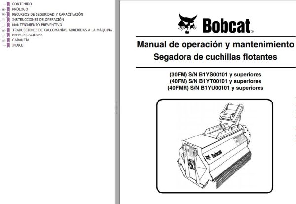 Bobcat Mower 30FM 40FM 40FMR Operation Maintenance Manual 6990523 ES