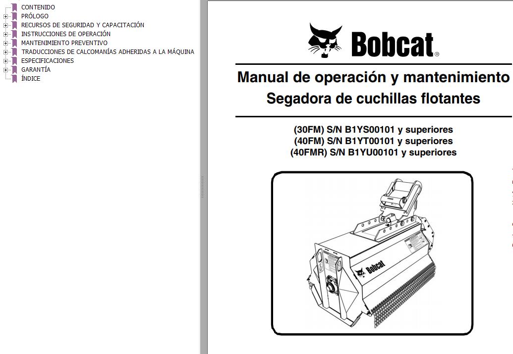 Bobcat Mower 30FM 40FM 40FMR Operation Maintenance Manual 6990523 ES