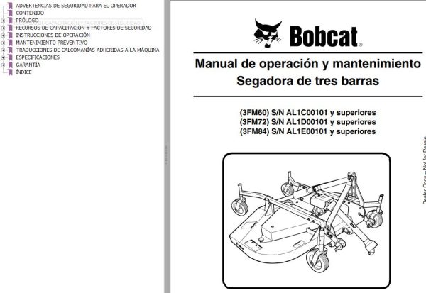 Bobcat Mower 3FM60 3FM72 3FM84 Operation Maintenance Manual 6989545 ES