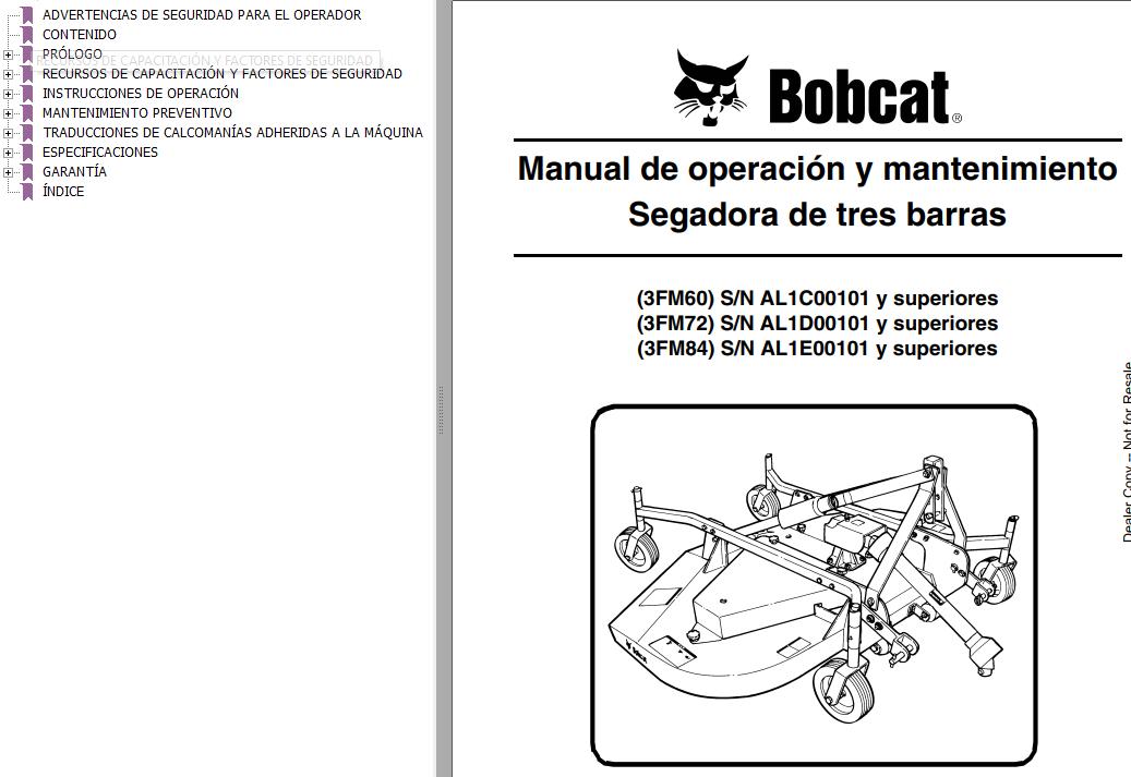 Bobcat Mower 3FM60 3FM72 3FM84 Operation Maintenance Manual 6989545 ES