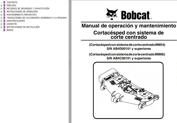 Bobcat Mower MM54 MM66 Operation Maintenance Manual 6986833 ES