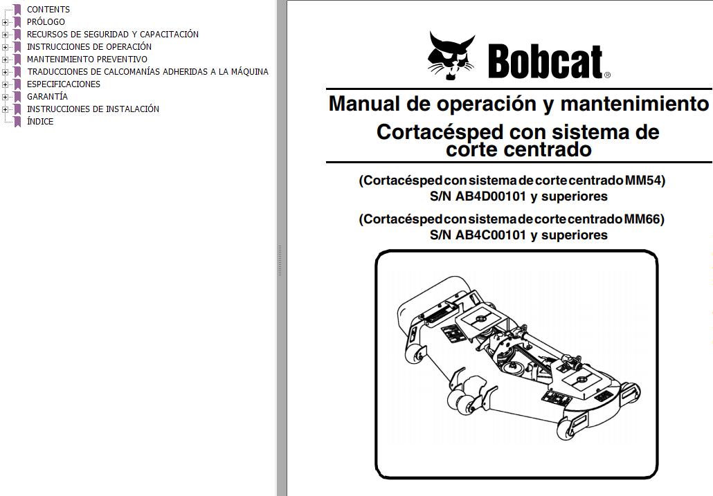 Bobcat Mower MM54 MM66 Operation Maintenance Manual 6986833 ES