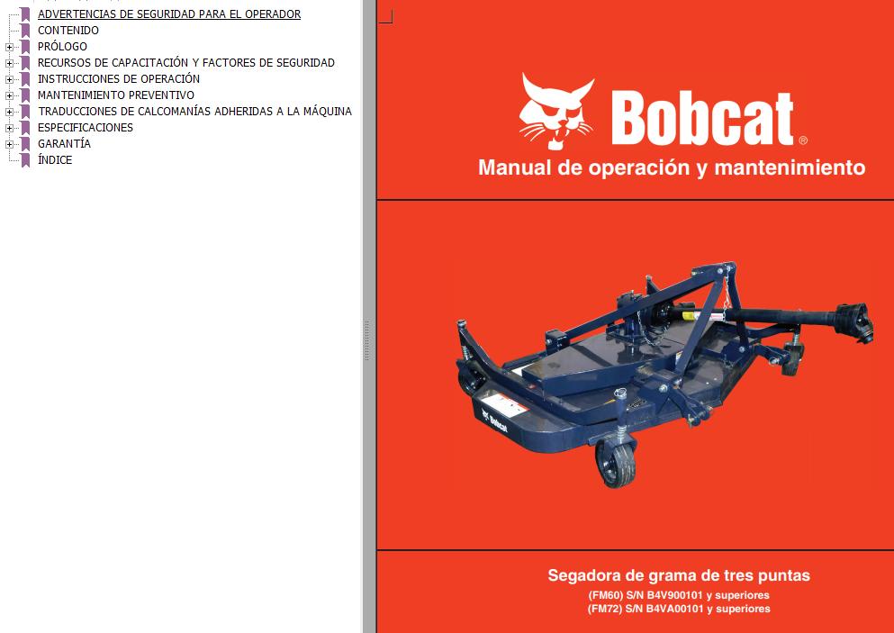 Bobcat Mower Three Point FM60 FM72 Operation Maintenance Manual 7384024 ES