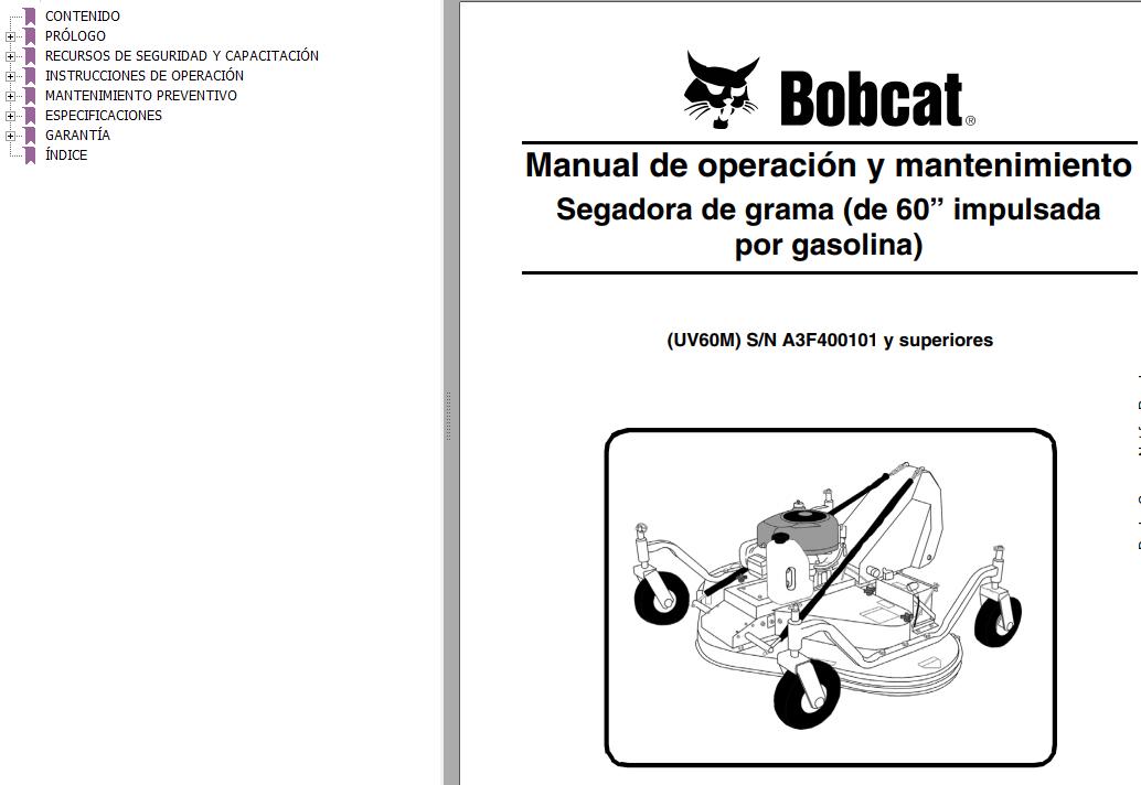 Bobcat Mower UV60M Operation Maintenance Manual 6904729 ES