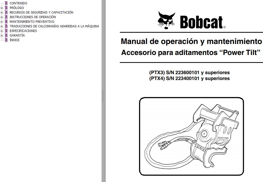 Bobcat Power Tilt PTX3 PTX4 Operation Maintenance Manual ES