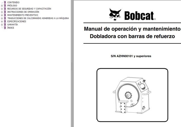 Bobcat Rebar Bender Operation Maintenance Manual 6990430 ES