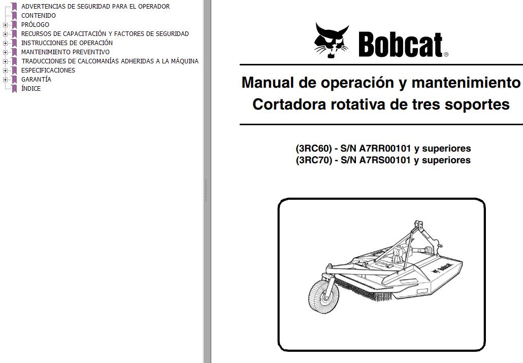 Bobcat Rotary Cutter 3RC60 3RC70 Operation Maintenance Manual 6986513 ES