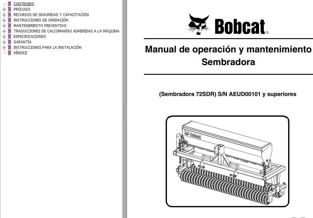 Bobcat Seeder 72SDR Operation Maintenance Manual 6987212 ES