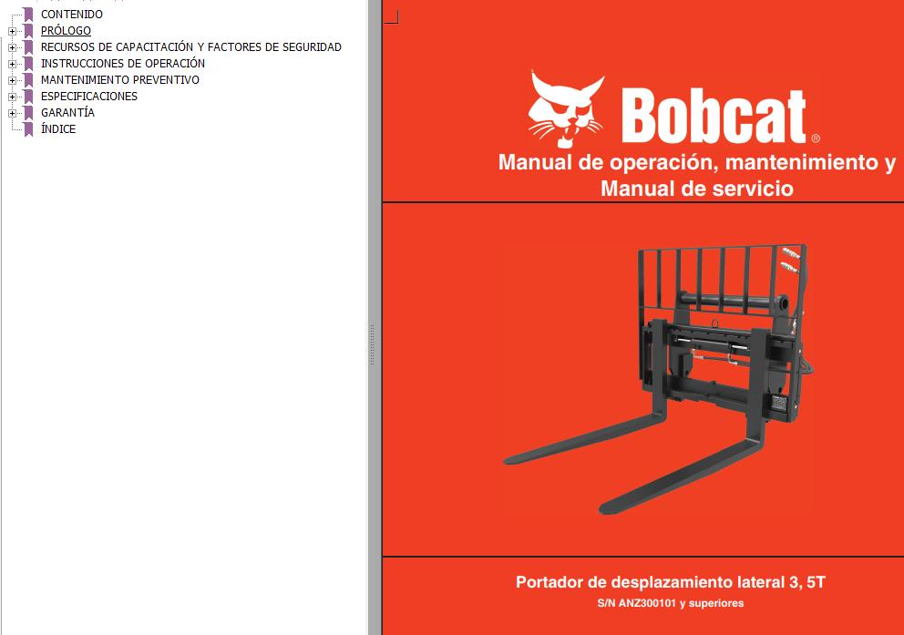 Bobcat Side Shift Carrier 3.5T Operation Maintenance Manual 7328997 ES