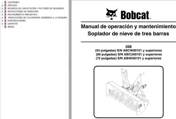 Bobcat Snowblower 54 66 72 Operation Maintenance Manual 6986931 ES 1