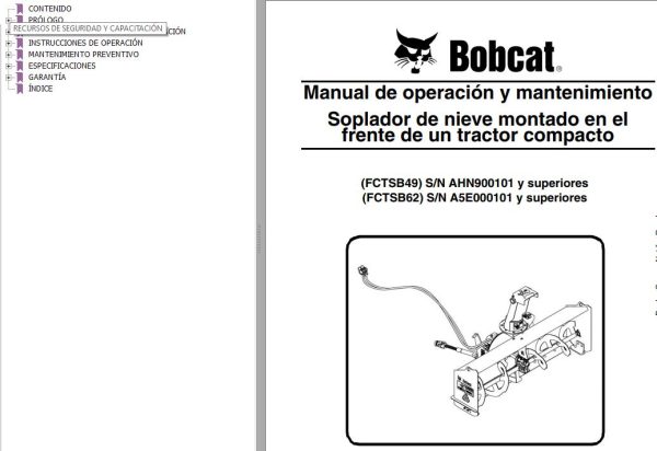 Bobcat Snowblower FCTSB49 FCTSB62 Operation Maintenance Manual 6989401 ES