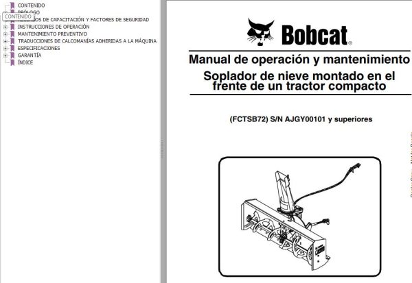 Bobcat Snowblower FCTSB72 Operation Maintenance Manual 6987298 ES 1