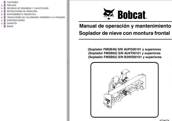 Bobcat Snowblower FMSB49 FMSB62 Operation Maintenance Manual 6990475 ES 1