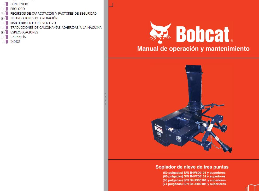 Bobcat Snowblower Three Point 50 60 66 74 Operation Maintenance Manual ES 7384036